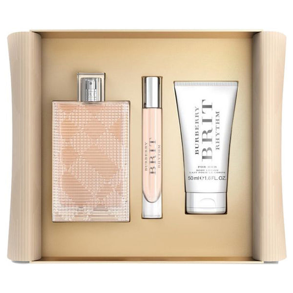 Burberry Brit Rhythm 3PCS Gift Set - 90ML EDT Spray + 50ML Body Lotion + 7.5ML Mini (Women)