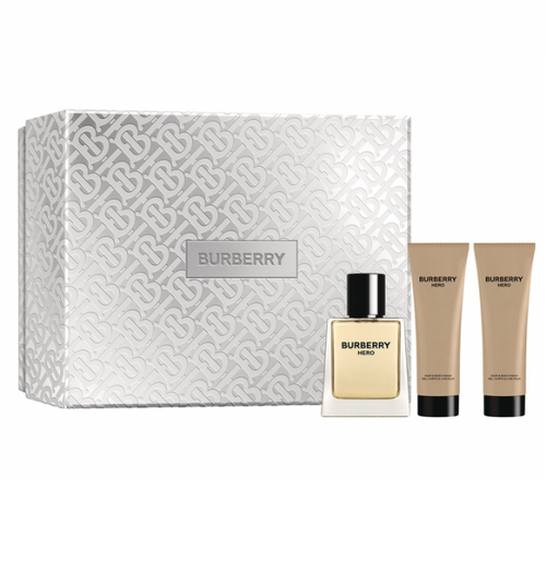 Burberry Hero 3PCS Gift Set - 100ML EDT Spray + 7.5ML Mini + 75ML Hair & Body Wash (Men)