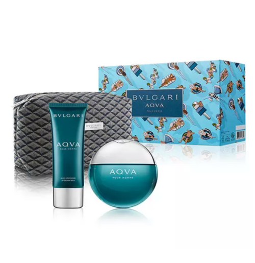 Bvlgari Aqva 3PCS Gift Set - 100ML EDT Spray + 100ML After Shave Balm + Pouch (Men)