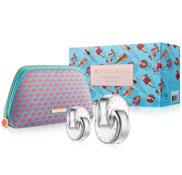 Bvlgari Omnia Crystalline 3PCS Gift Set - 65ML EDT Spray + 15ML EDT Spray + Beauty Pouch (Women)