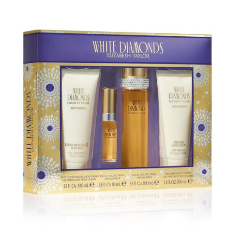 Elizabeth Taylor White Diamonds 4PCS Gift Set - 100ML EDT Spray + 100ML Body Lotion + 100ML Body Wash + 10ML Mini Spray (Women)