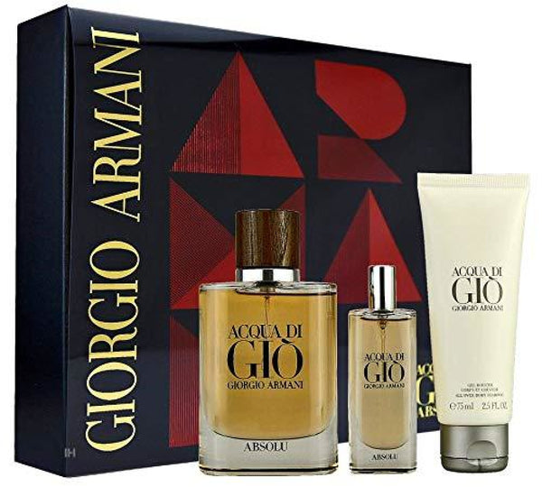 Giorgio Armani Acqua Di Gio Absolu 3 PCS Gift Set - 75ML EDP Spray + 75ML Shower Gel + 15ML Mini Travel Spray (Men)