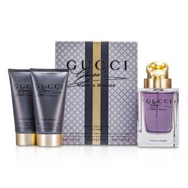 Gucci Made To Measure 3 PCS Travel Gift Set - 90ML EDT Spray + 50ML After Shave Balm + 50ML Shampoo (Men)