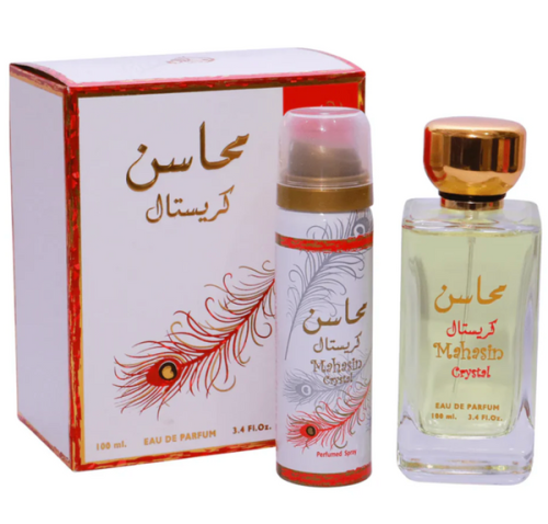 Lattafa Mahasin Crystal 2PCS Gift Set - 100ML EDP Spray + 50ML Perfumed Spray (Women)