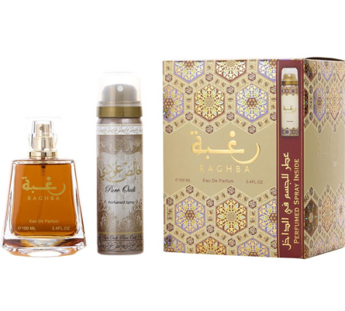 Lattafa Raghba 2PCS Gift Set - 100ML EDP Spray + 50ML Perfumed Spray (Unisex)