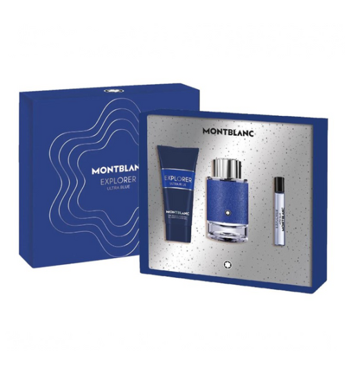 Mont Blanc Explorer Ultra Blue 3PCS Gift Set - 100ML EDP Spray + 100ML Shower Gel + 7.5ML Mini Spray (Men)
