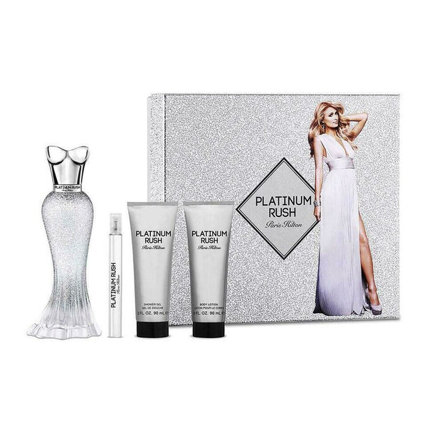 Paris Hilton Platinum Rush 4PCS Gift Set - 100ML EDP Spray + 90ML Shower Gel + 90ML Body Lotion + 10ML Mini Spray (Women)