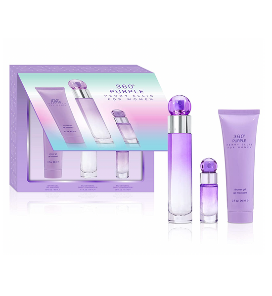 Perry Ellis 360 Purple Gift Set (NO BOX) - 50ML EDP Spray + 90ML Shower Gel + 7.5ML EDP Spray (Women)