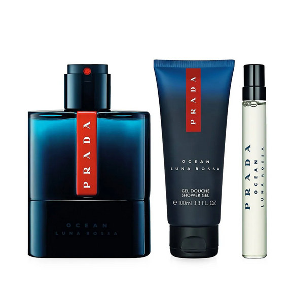 Prada Luna Rossa Ocean 3PCS Gift Set - 100ML EDT Spray + 100ML Shower Gel + 10ML Fragrance Pen (Men)