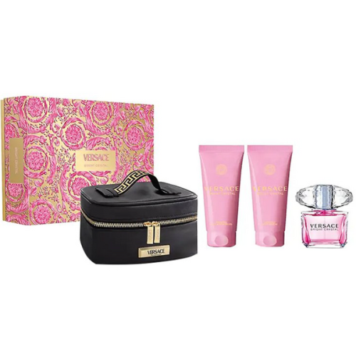 Versace Bright Crystal 4PCS Gift Set - 90ML EDT Spray + 100ML Body Lotion + 100ML Shower Gel + Versace Beauty Case (Women)