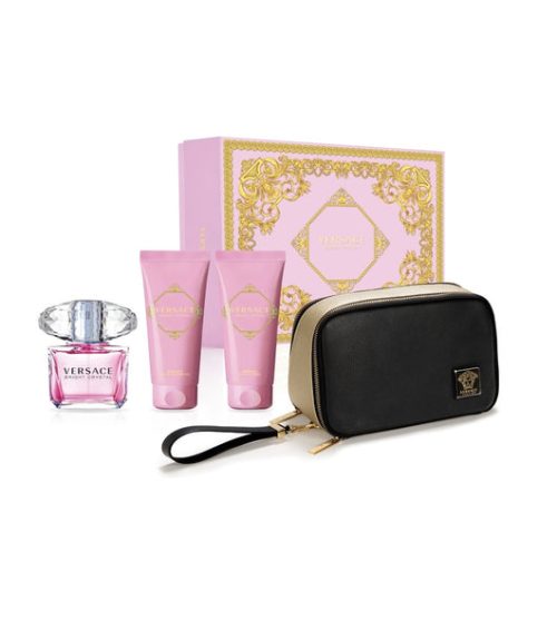 Versace Bright Crystal 4PCS Gift Set - 90ML EDT Spray + 100ML Shower Gel + 100ML Body Lotion + Travel Beauty Bag (Women)
