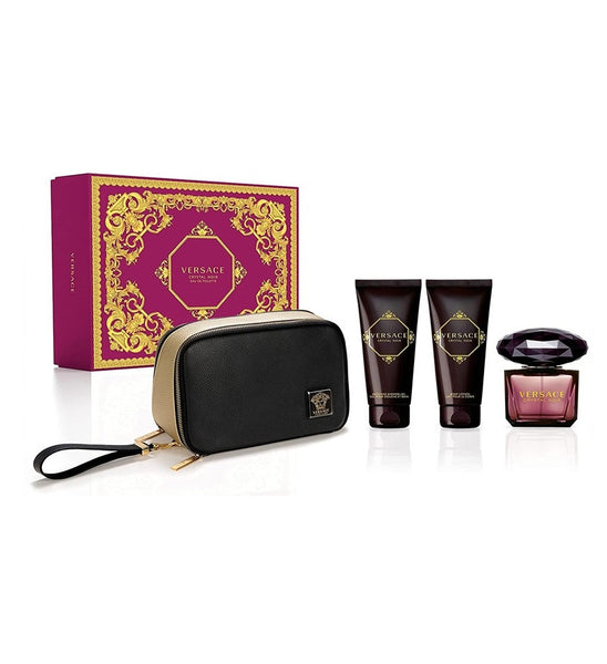 Versace Crystal Noir 4PCS Gift Set - 90ML EDT Spray + 100ML Shower Gel + 100ML Body Lotion + Travel Beauty Bag (Women)
