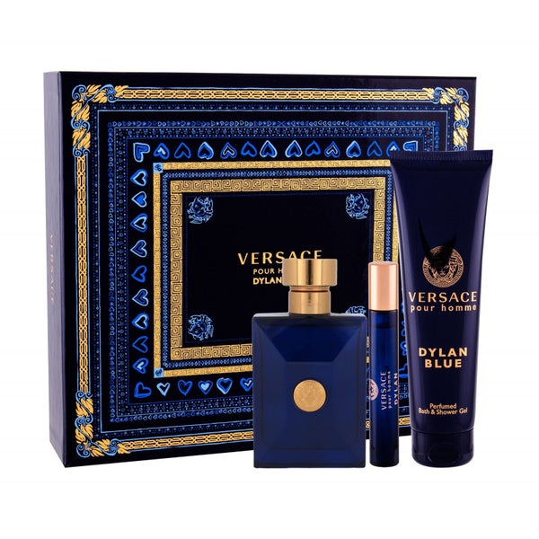 Versace Dylan Blue 3PCS Gift Set - 100ML EDT Spray + 150ML Shower Gel + 10ML EDT Spray (Men)