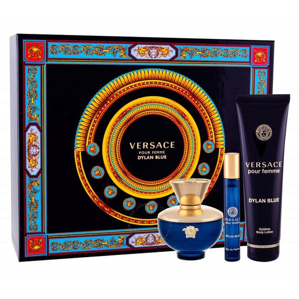 Versace Dylan Blue Pour Femme 3PCS Gift Set - 100ML EDP Spray + 150ML Body Lotion + 10ML Mini Spray (Women)