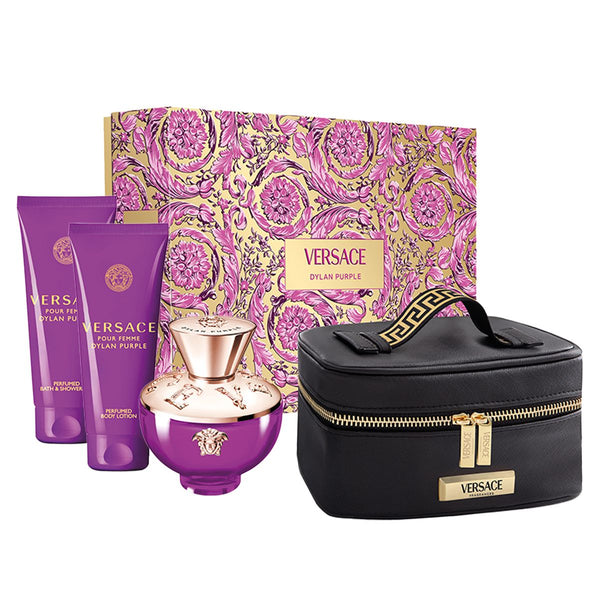 Versace Dylan Purple 4PCS Gift Set - 100ML EDP Spray + 100ML Body Lotion + 100ML Shower Gel + Versace Beauty Case (Women)