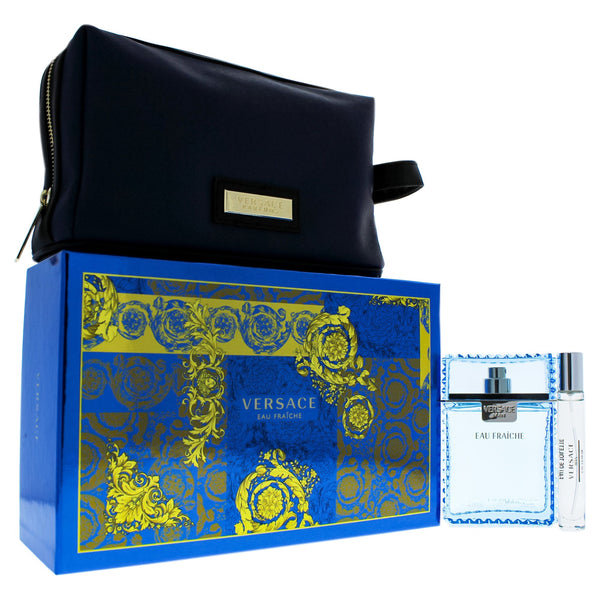 Versace Eau Fraiche 3PCS Gift Set - 100ML EDT Spray + 10ML Mini Spray + Versace Blue Trousse (Men)