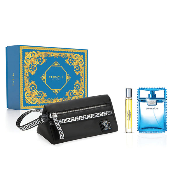 Versace Eau Fraiche Black Trousse Gift Set - 100ML EDT Spray + 10ML Mini Travel Spray (Men)