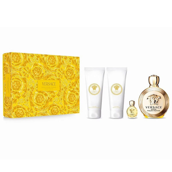 Versace Eros Femme 4PCS Gift Set - 100ML EDP Spray + 100ML Bath & Shower Gel + 100ML Body Lotion + 5ML EDP Spray (Women)