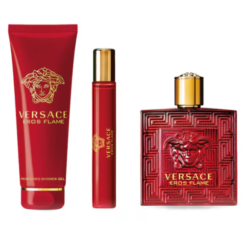 Versace Eros Flame 3PCS Gift Set - 100ML EDP Spray + 150ML Shower Gel + 10ML Mini Spray (Men)