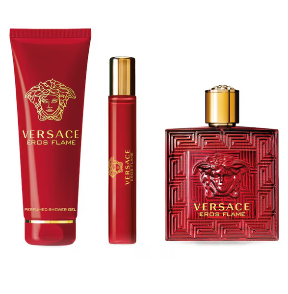 Versace Eros Flame 3PCS Gift Set - 100ML EDP Spray + 150ML Shower Gel + 10ML Mini Spray (Men)