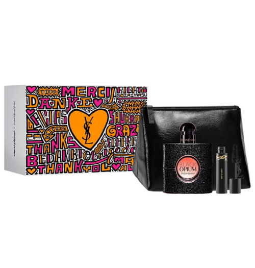 Yves Saint Laurent YSL Black Opium 3PCS Gift Set - 50ML EDP Spray + 2ML Mascara Volume Extreme Lash Clash N01 + Black Trousse (Women)