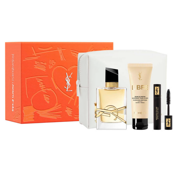 Yves Saint Laurent YSL Libre 4PCS Gift Set - 50ML EDP Spray + 50ML Body Balm + 2ML Mascara Volume False Lash Effect N01 + White Trousee (Women)